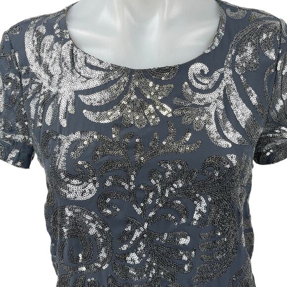ONLY Women's Gray Blue Sequin Embellished Short Sleeve Mini Shift Dress Size S - Picture 3 of 5